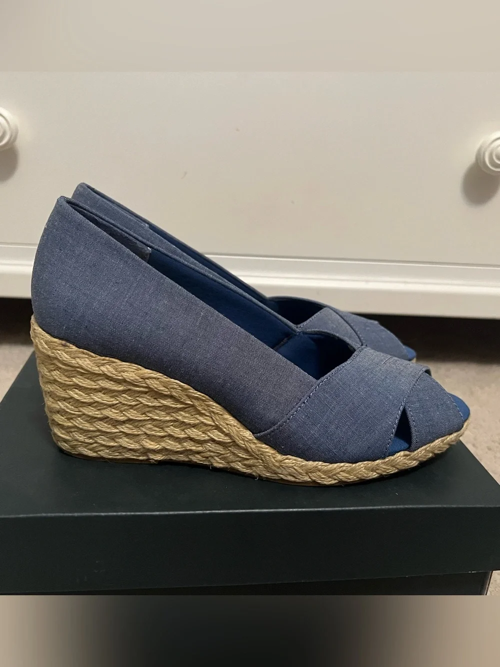 Chaps Blue Espadrille Peep-Toe Wedge Sandals